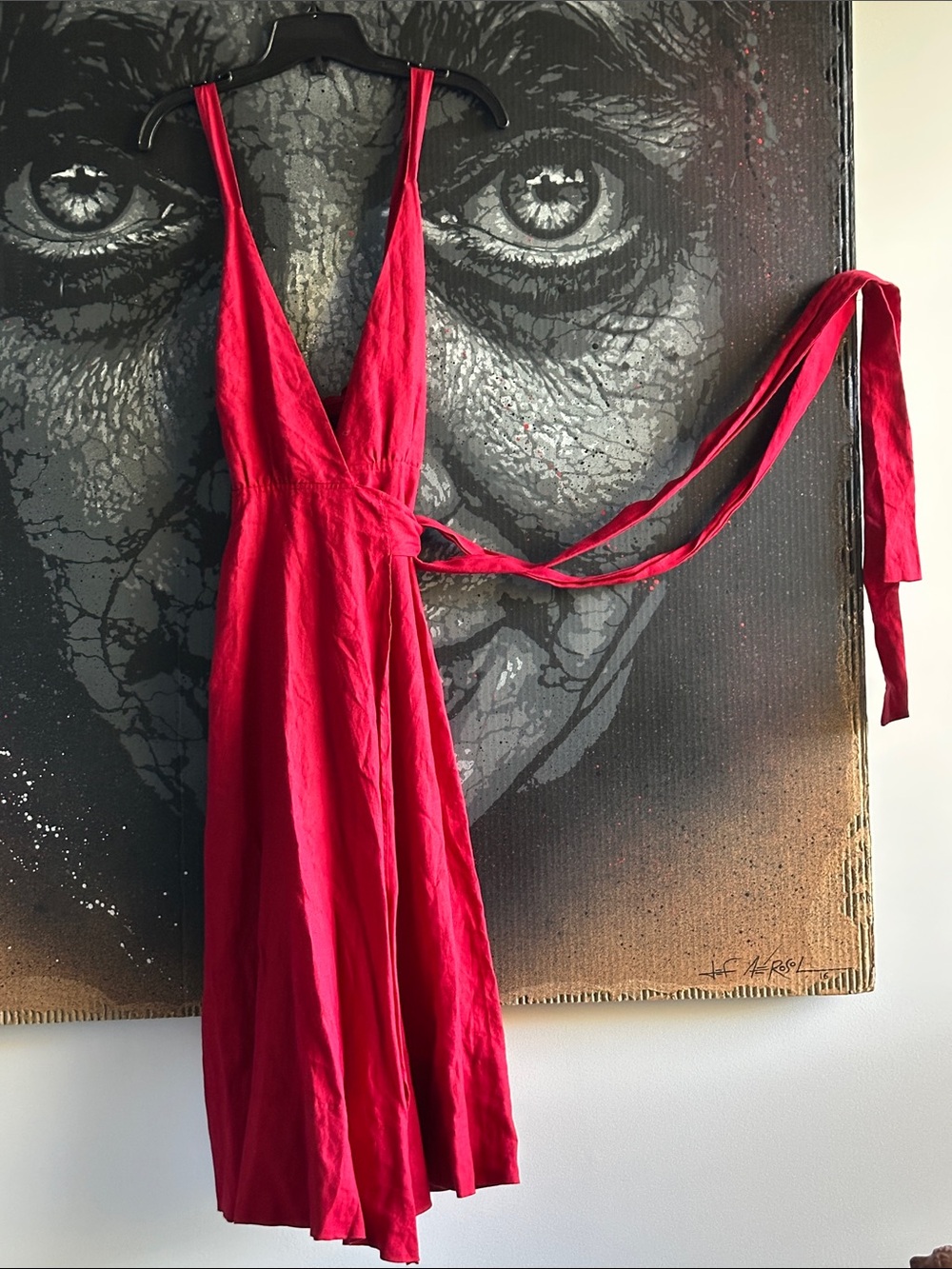 REFORMATION Deep Red PURE LINEN wrap dress Tie Waist S